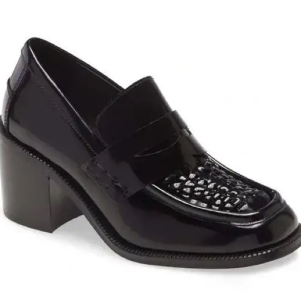 Jeffrey Campbell black sims chunky loafer heel